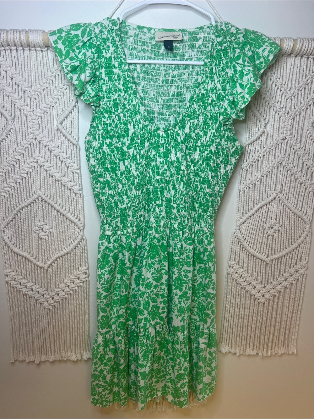 Universal Thread Green and White Floral Smocked Midi Dress